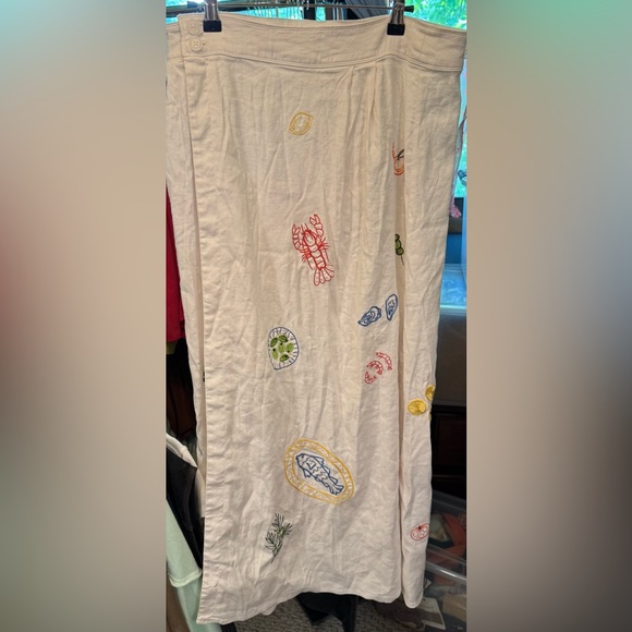 NWT Anthropologie Maeve Embellished Linen Wrap Midi Skirt - neutral motif - 10 - Picture 10 of 13